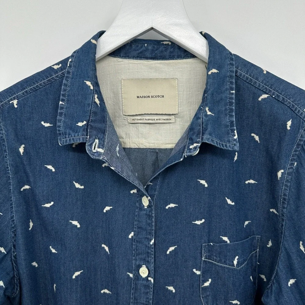 Maison Scotch Top Shirt Blouse Size 3‎ Large Blue Denim Long Sleeve Button Up - Picture 4 of 16